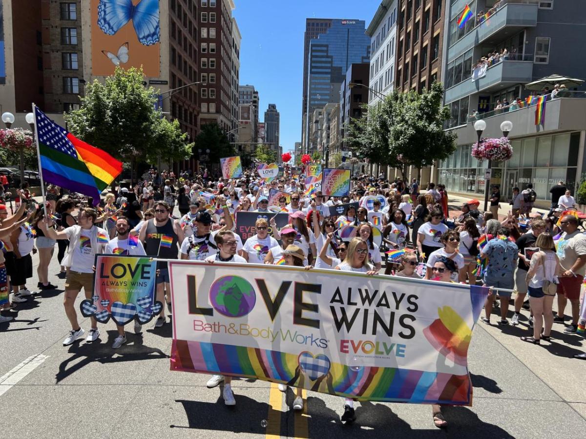 Bath & Body Works associates, family members and friends marching in the Pride parade in Columbus, Ohio. " "