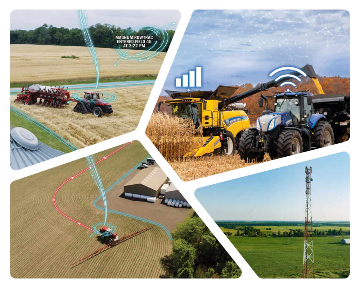 collage of digital connectivity on farmland