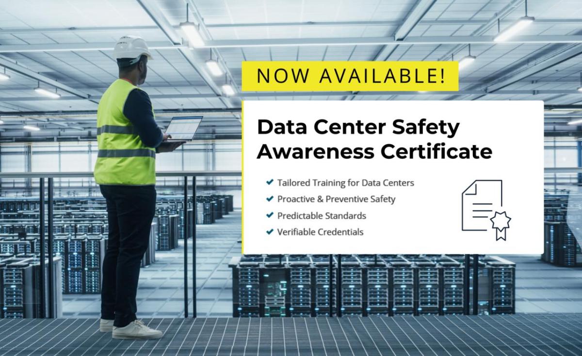 Banner with text surrounding the availability of the new Data Center Safety Awareness Certificate