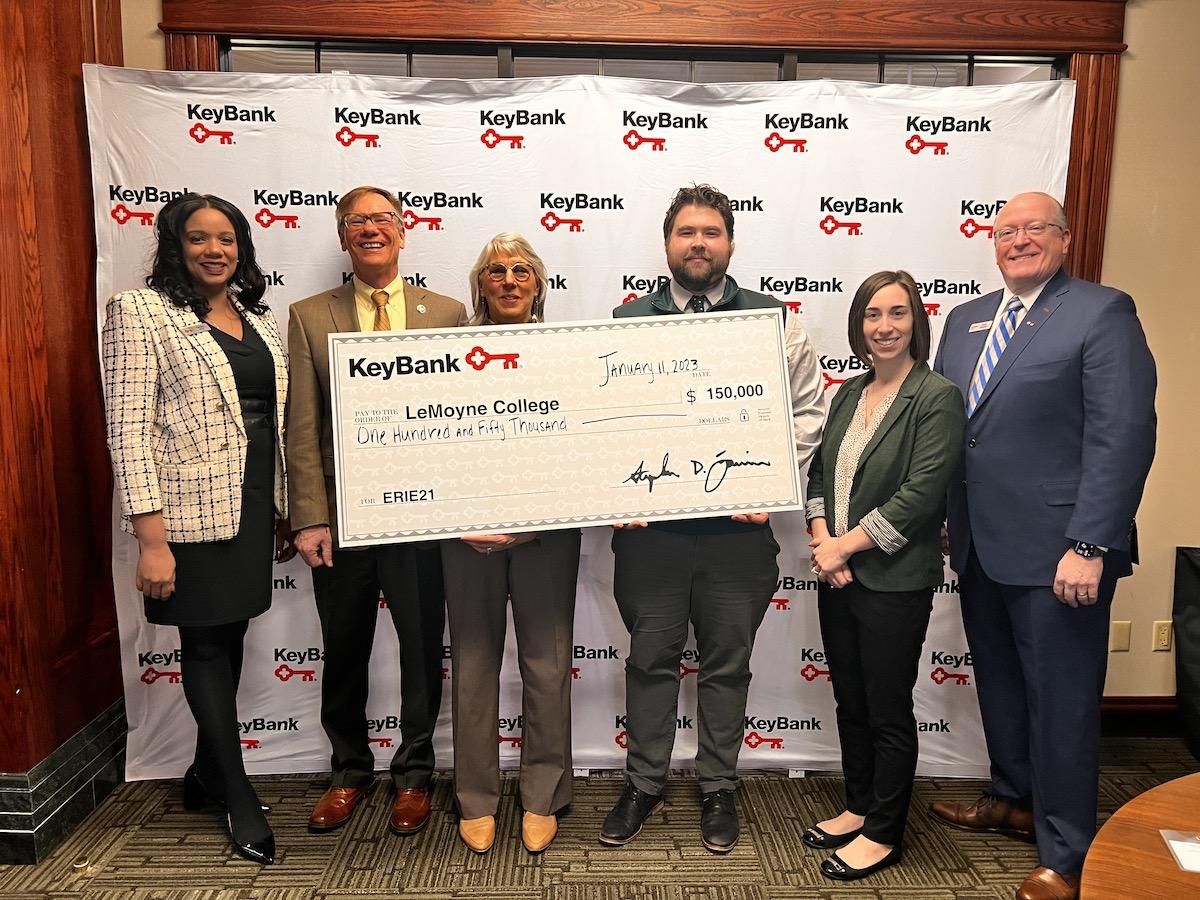KeyBank and LeMoyne College Team shown with Grant Check.