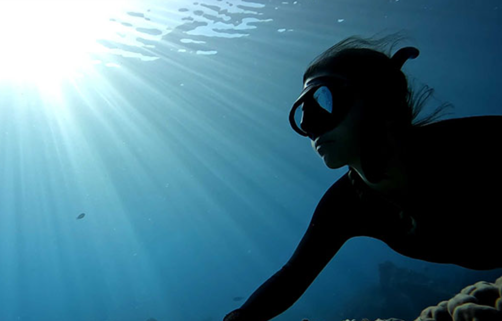 Person snorkeling under water