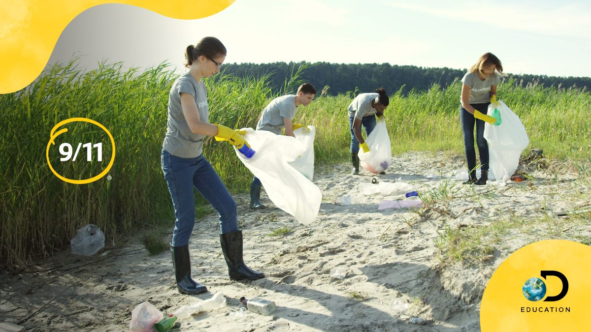 volunteers cleaning up a beach