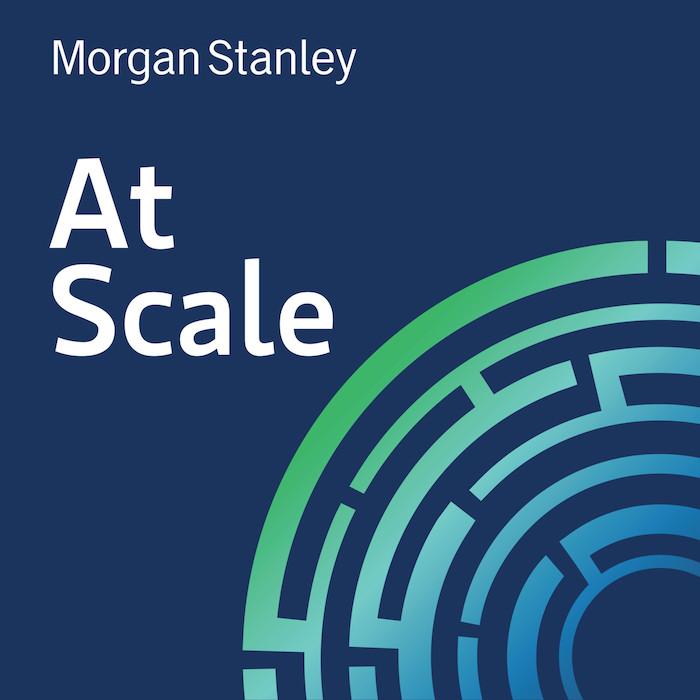 Morgan Stanley: At Scale logo. Illustration of a maze next to lettering.