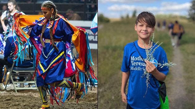 Two photo's side by side of an adult and a child