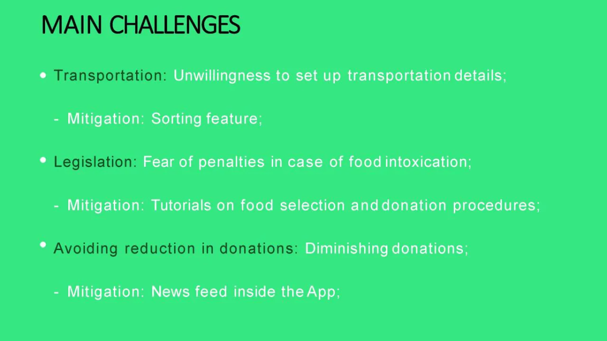 Info graphic "Main challenges" transportation, legislation, avoiding reduction in donations