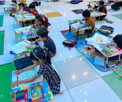 Children working at desks