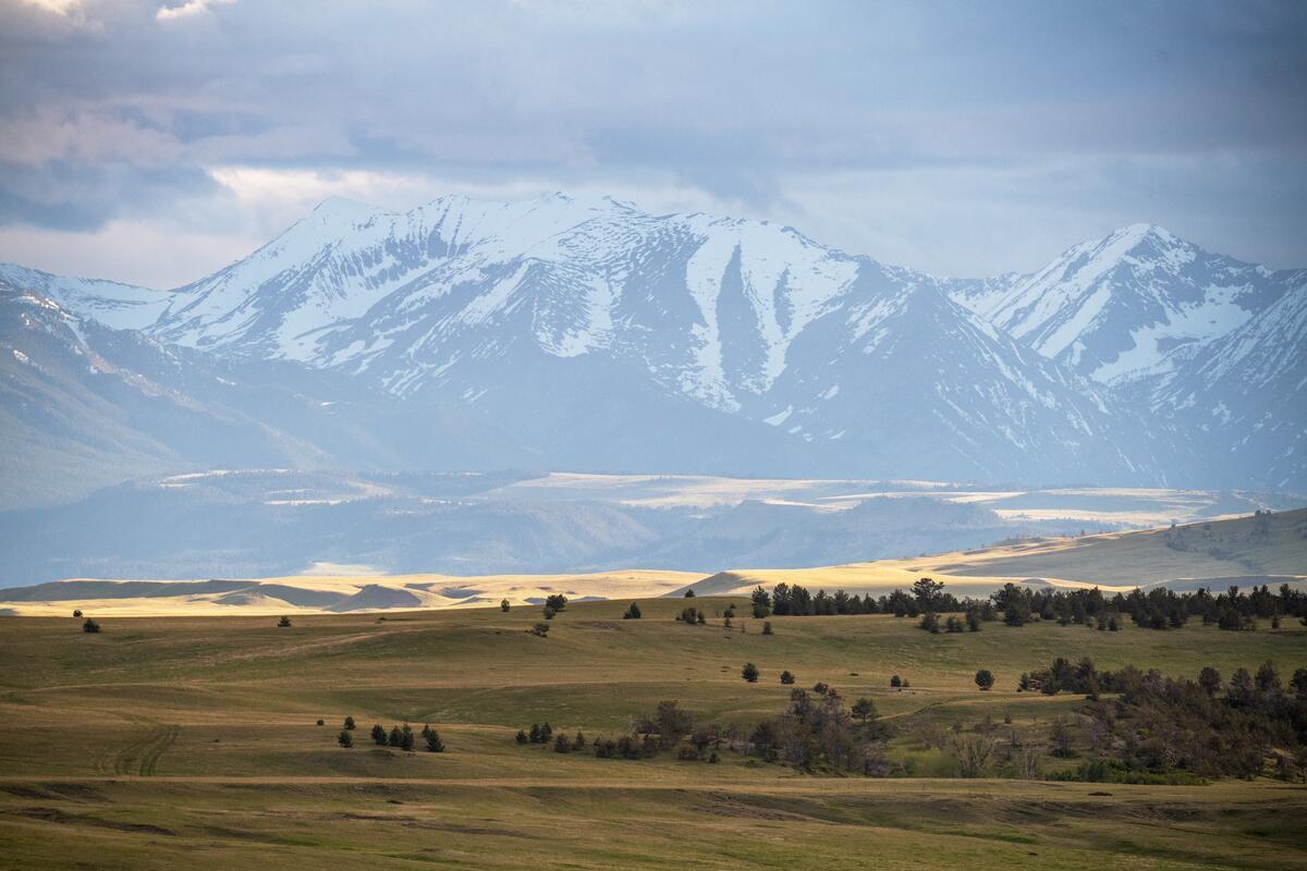 View of a mountain range in the background with grasslands in the foreground. © WWF-US/Clay Bolt