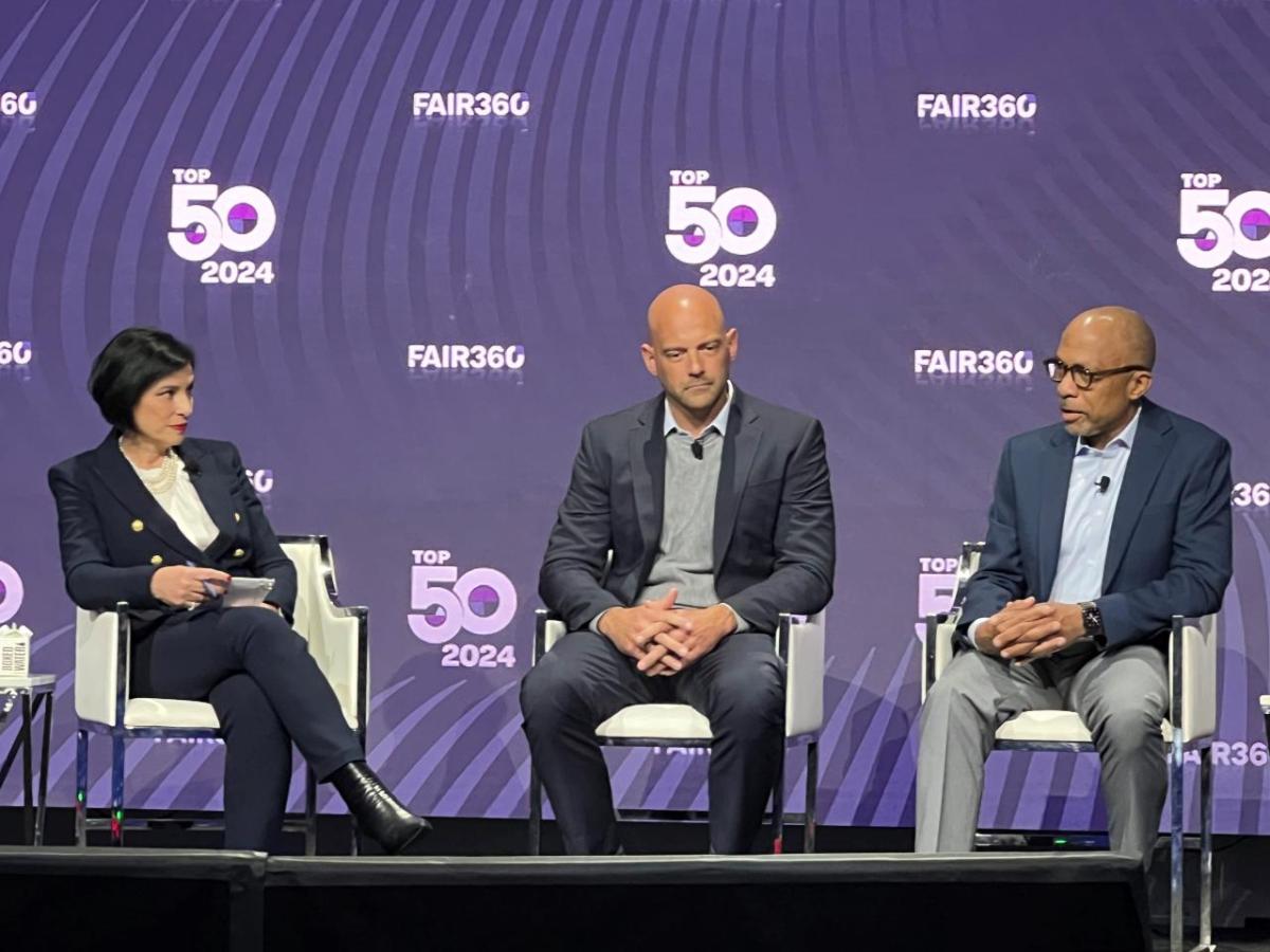 Dr. Sally Saba, Matt Walter and Torod Neptune during Q&A with Fair360 attendees. " "