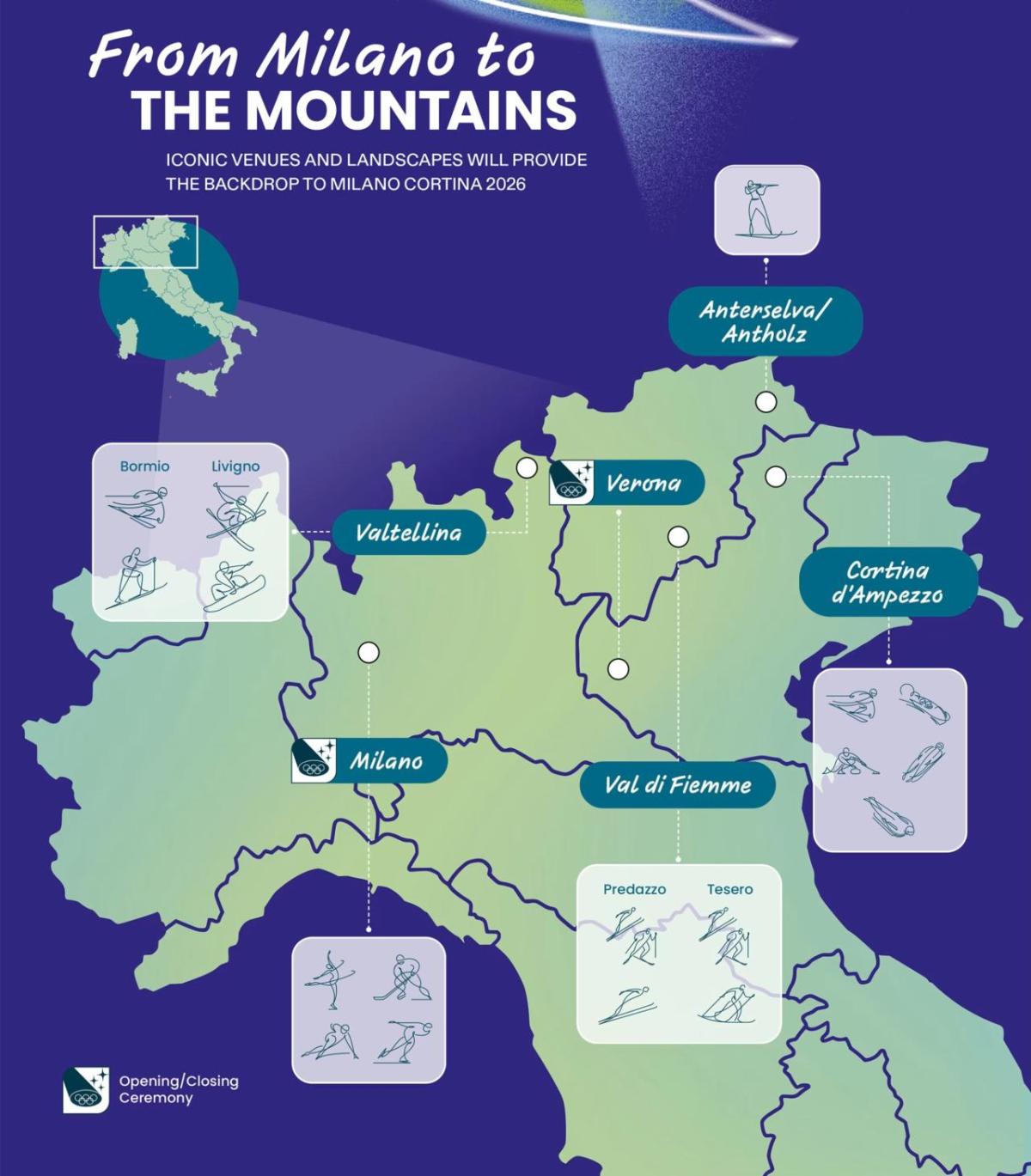 Map titled "From Milano to the Mountains"