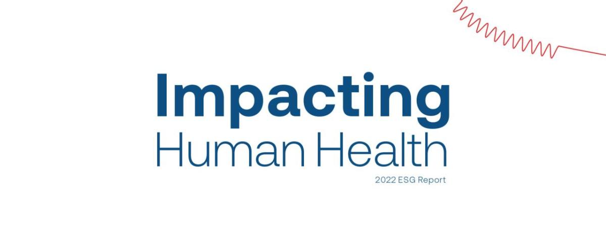 Moderna's report covering, which reads, "Impacting Human Health: 2022 ESG Report"