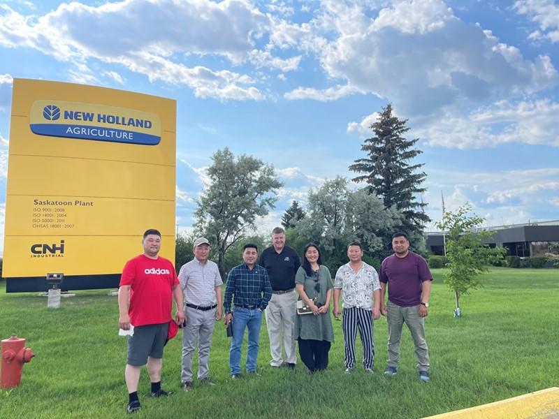 Ensada organized a tour to the New Holland plant in Canada, where learning about the precision air drills proved to be a promising solution to lack of rainfall for crops in Selenge province. " "