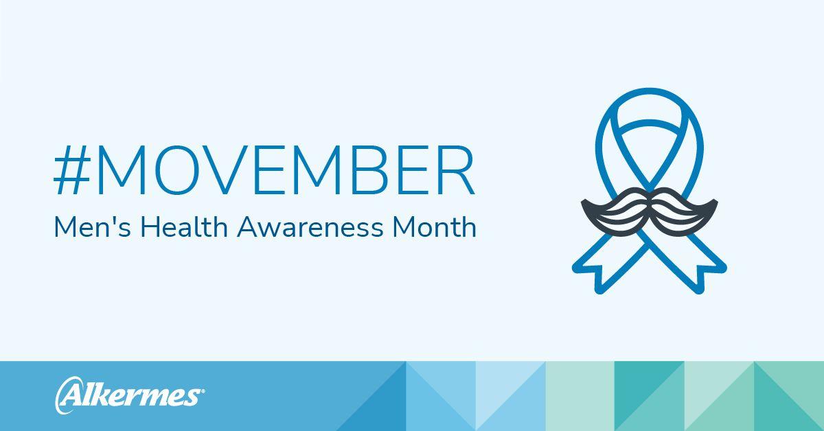 Blue background with the text "#Movember men's health awareness month"