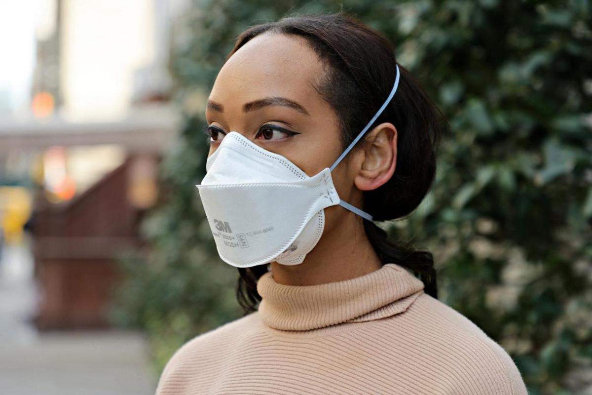 Person wearing 3M N95 mask outside