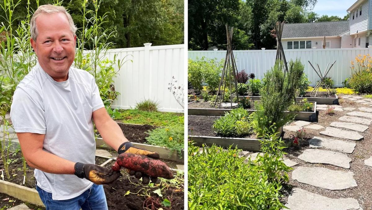 Marty Sidor working in his garden.