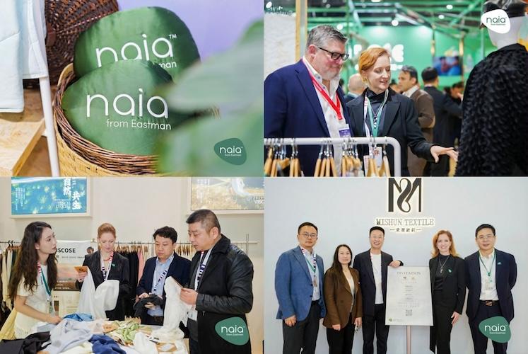 General manager Ruth Farrell shared samples made with Naia™ to customers at the Intertextile booth.
