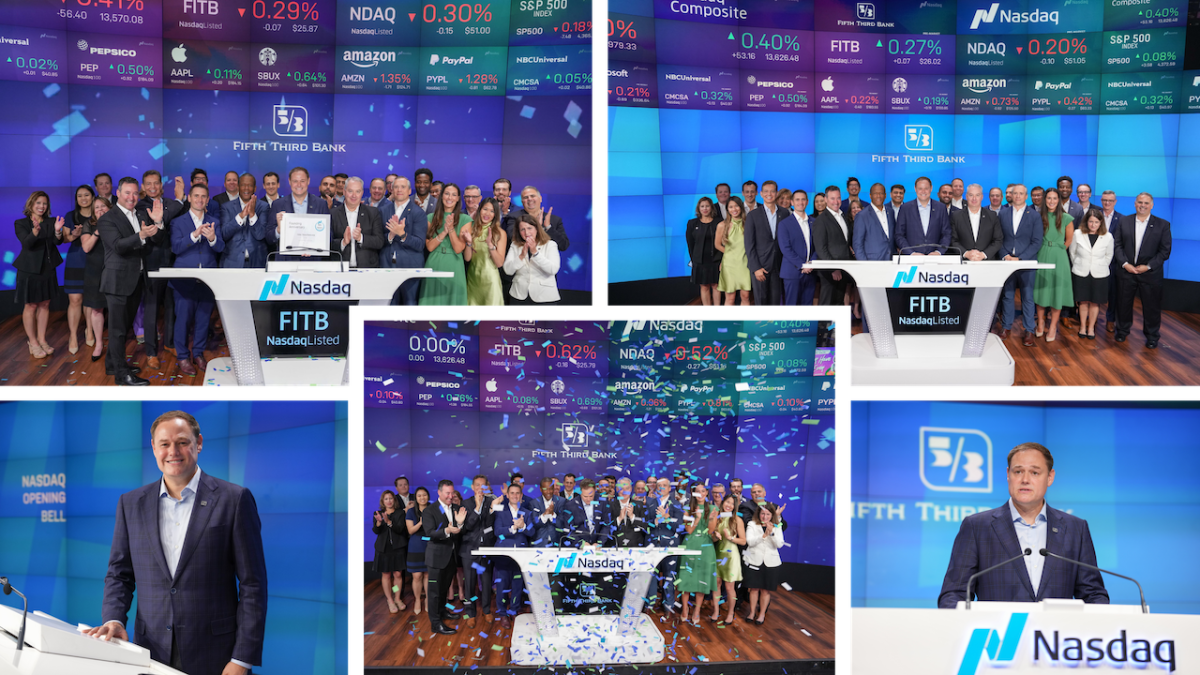 Collage of Fifth Third Bank employees at Nasdaq