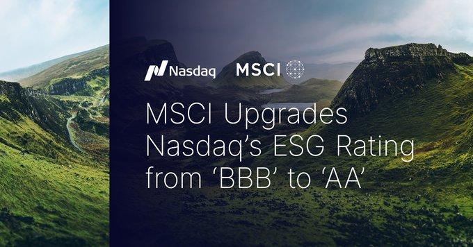 "MSCI Upgrades Nasdaq's ESG Rating from 'BBB' to 'AA'"