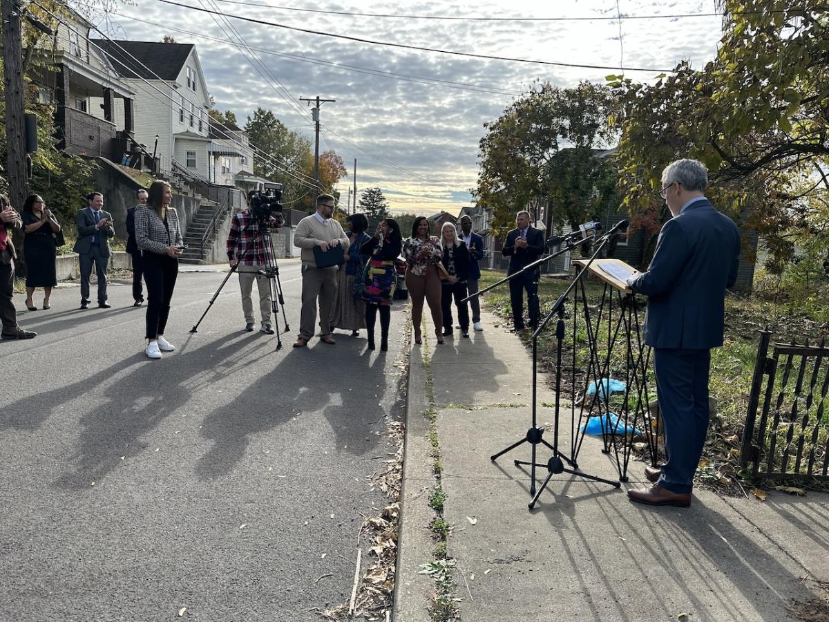 Victor Laurenza, KeyBank Western Pennsylvania Market President speaking to members of the local press.