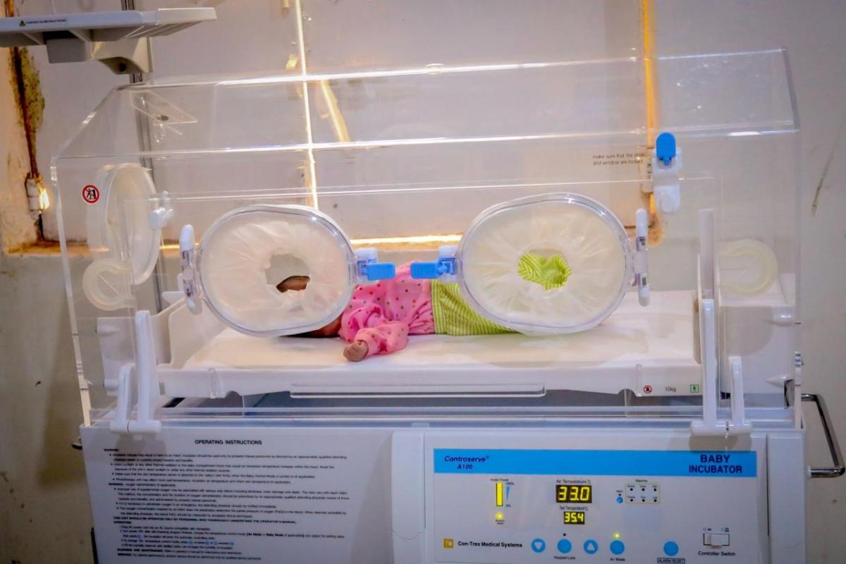 Abdullahi Ali in an incubator. 