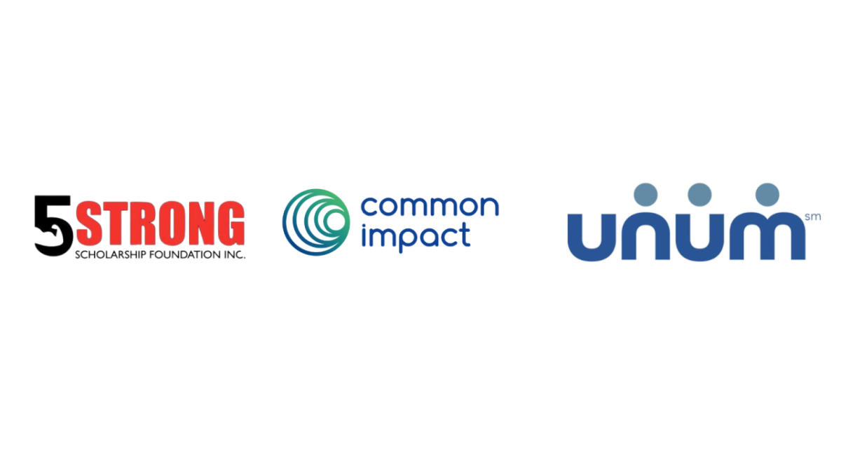 Logos of 5 Strong Scholarship foundation, Common Impacr, and Unum Insurance 