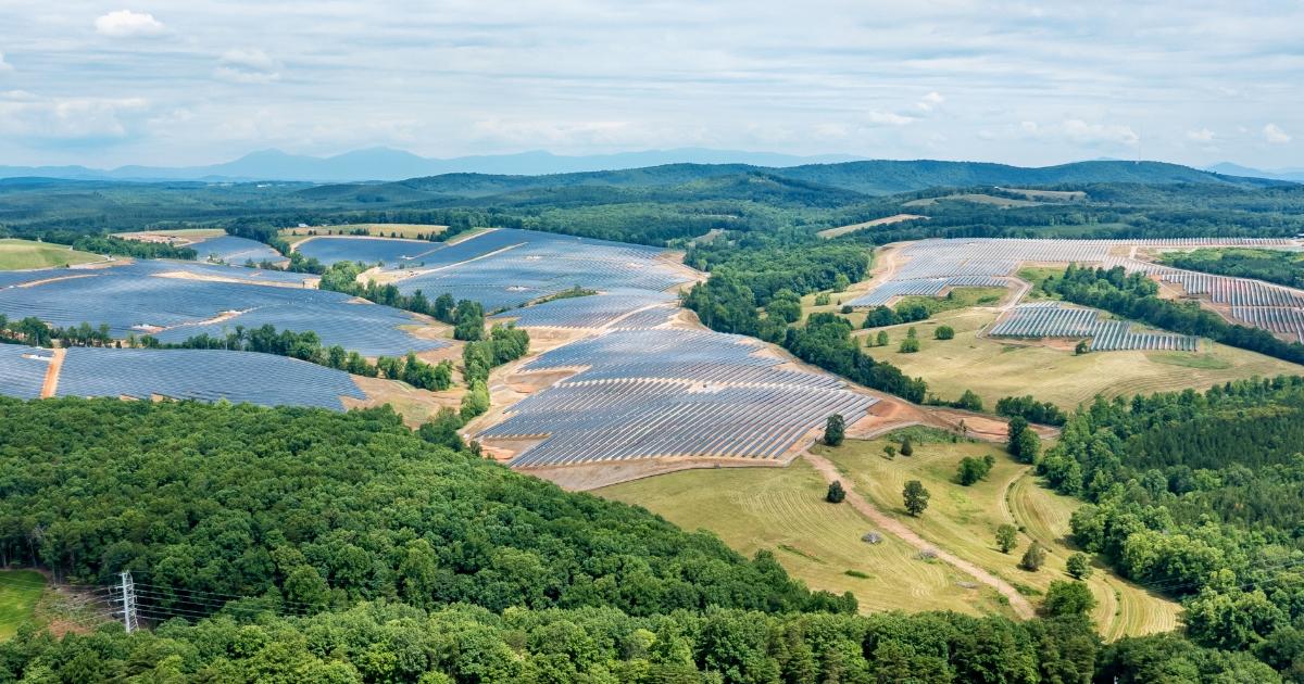 aerial view of solar farms