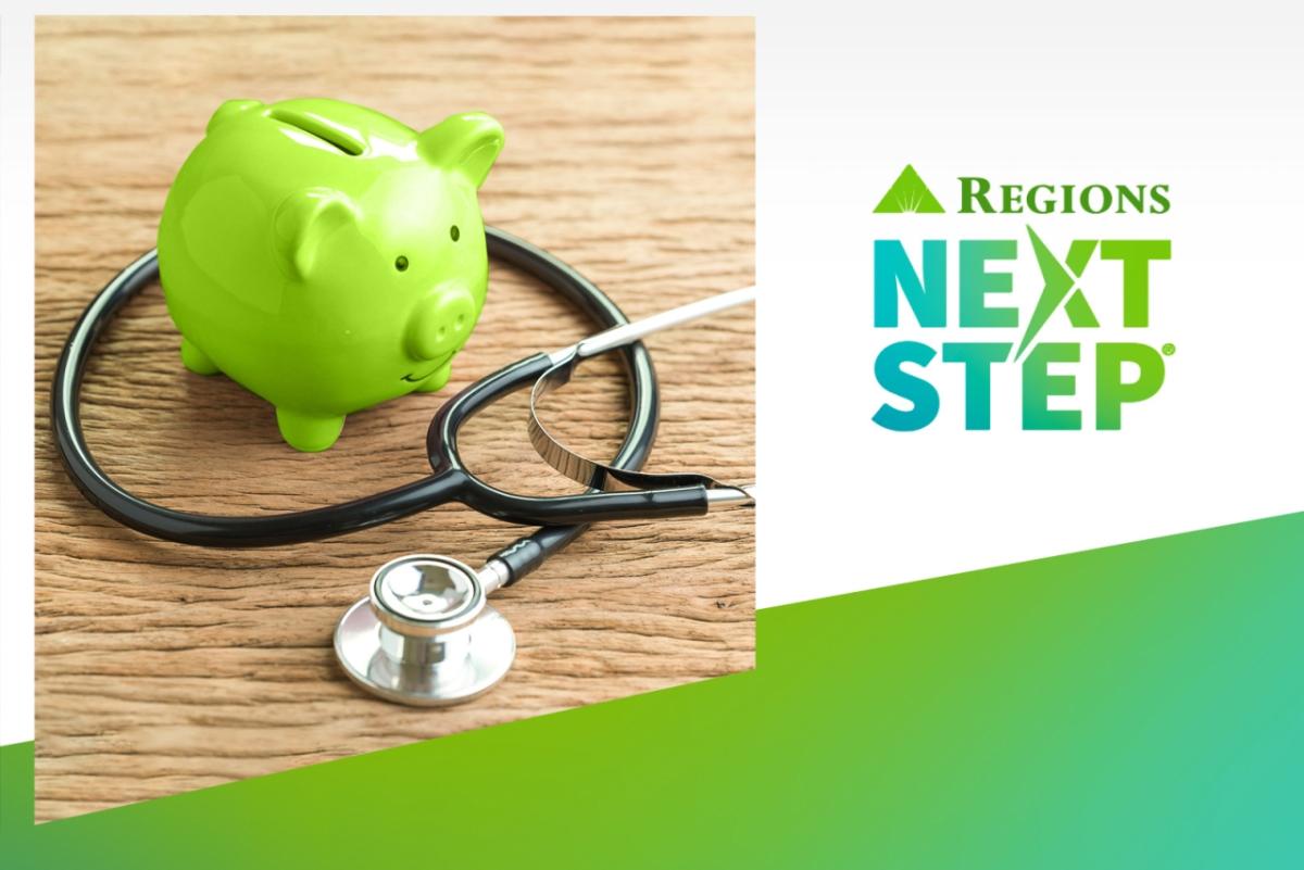 Regions Next Step text with green piggy bank