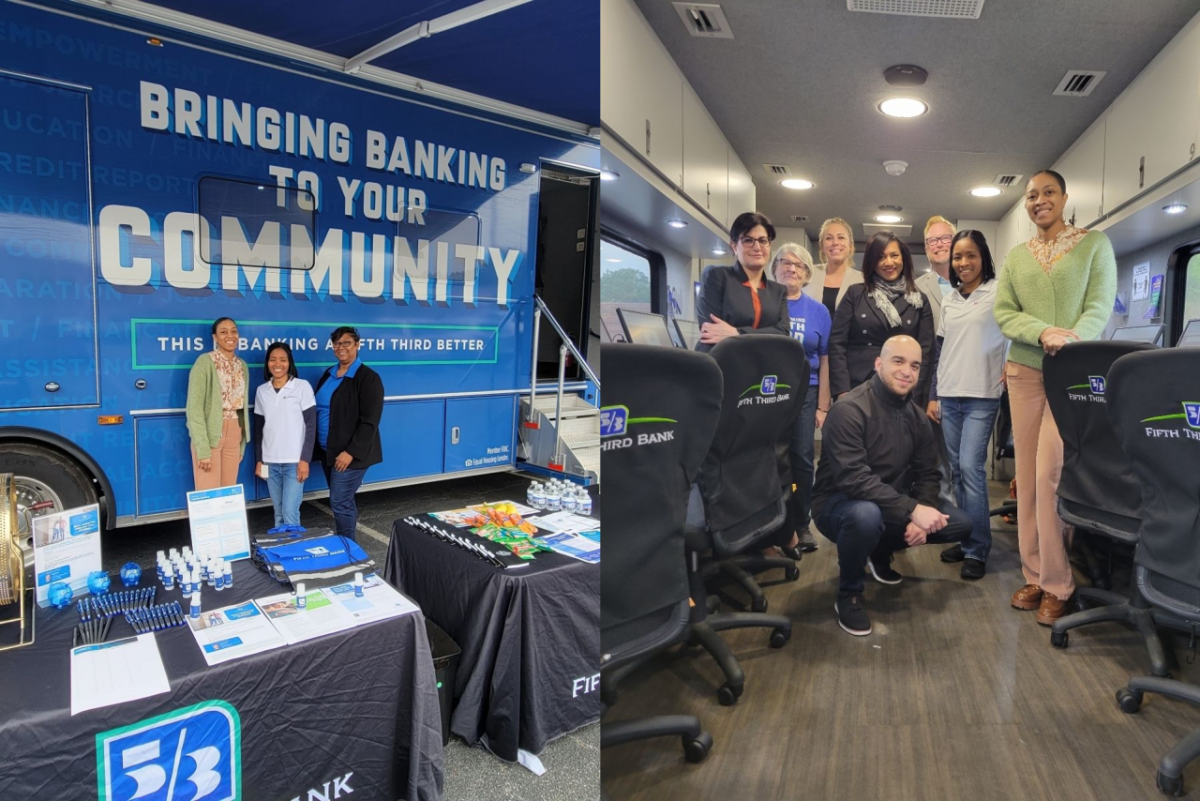 collage of two images of people at the Norcross eBus event
