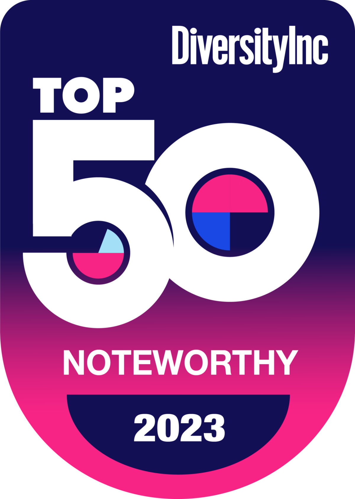 The DiversityInc Top 50 Noteworthy Companies 2023 badge is displayed.