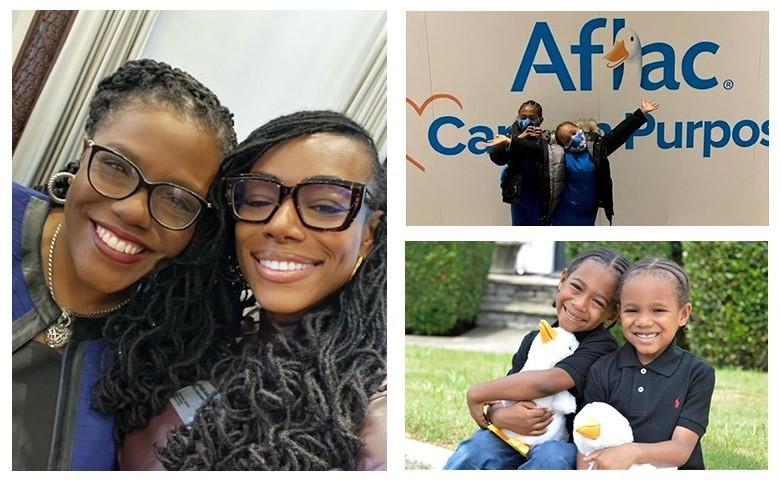 O’Shea Guillory shown with children at the Aflac Cancer Cancer and Blood Disorders Center.
