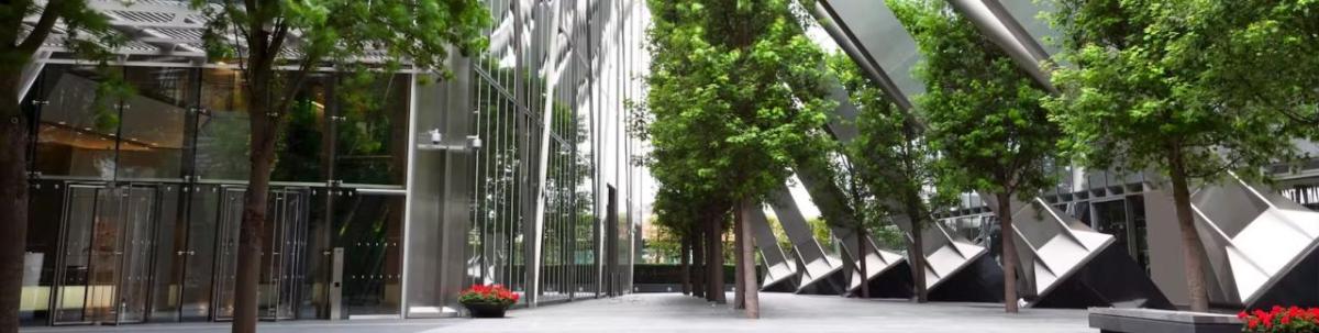 exterior of a glass office building