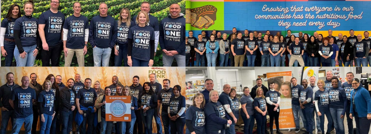 Collage of four photos of groups of volunteers.