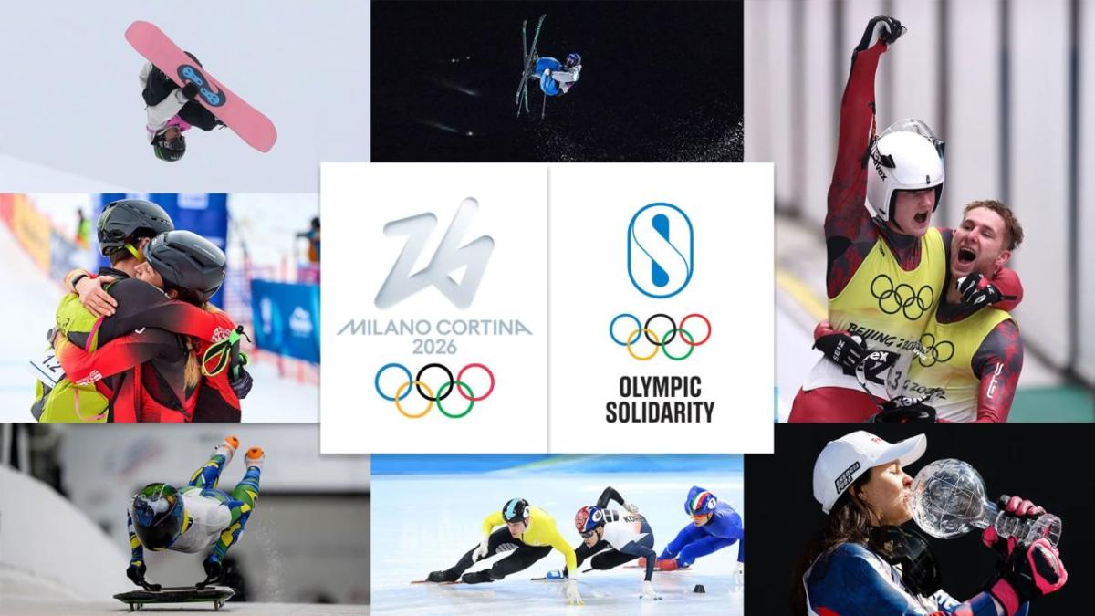 Collage of photos of Olympic athletes competing in their sports