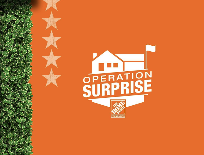 The Home Depot Operation Surprise logo. A house shown with a flag.