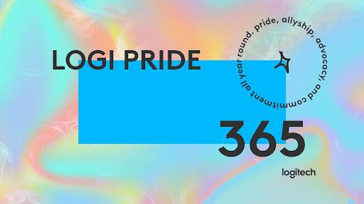 LOGI PRIDE 365 written on a colourful banner with the words 'pride, allyship, advocacy, and commitment all year round' in a circle
