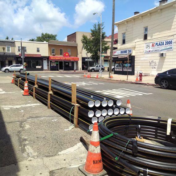 Natural gas piping stacked and ready to be installed.