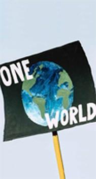 One World logo showing illustrated globe.