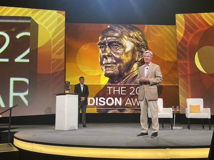 PSEG Chairman and CEO, Ralph Izzo, accepts the 2022 Edison Award at the Edison Electric Institute's convention and Expo in Orlando, Fla. 