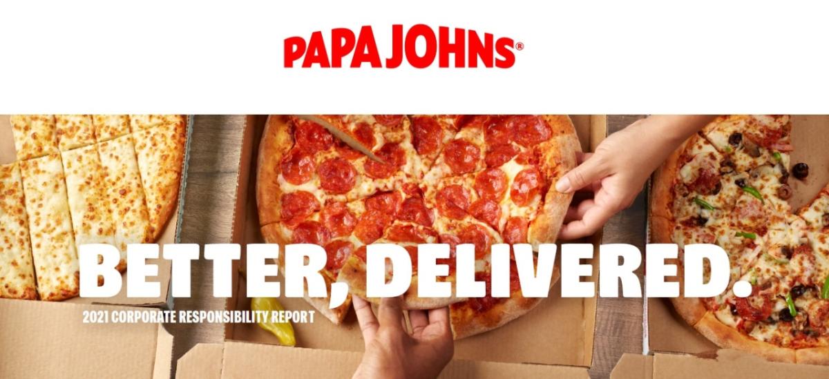 Papa John's logo with "Better, Delivered" and pizza in the background