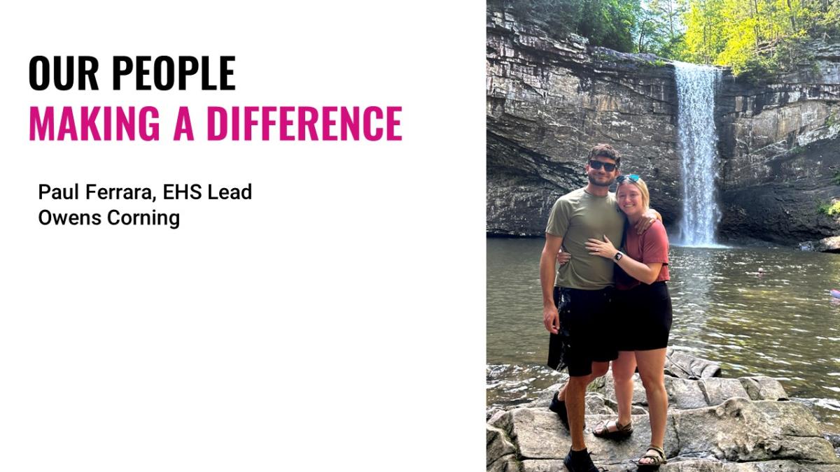 "Our People Making a Difference" with an image of two people near a waterfall