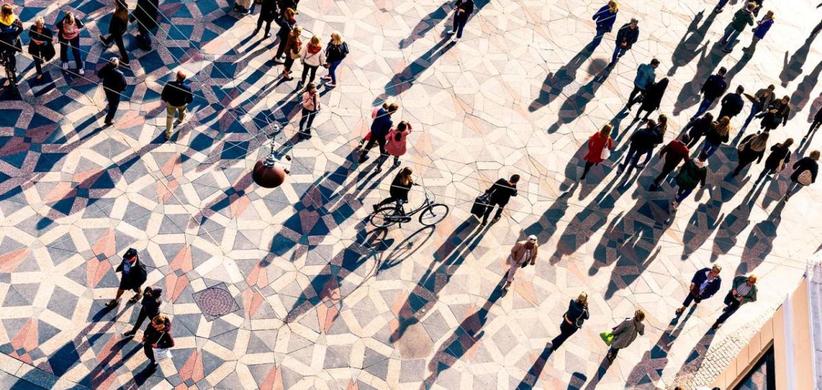 Birds-eye view of people in the street