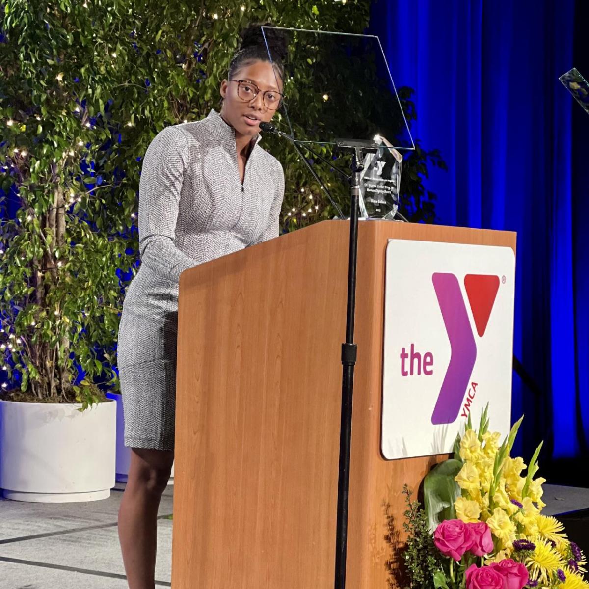 LA Kings Blake Bolden speaks at the YMCA's 52nd Annual Martin Luther King, Jr. Brotherhood Breakfast.