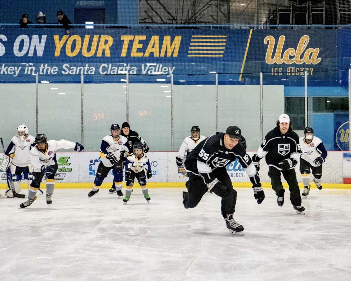 LA Kings players having fun with youth hockey players from SNAP Flyers Hockey Club.