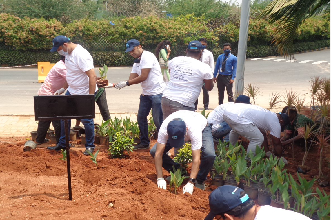 Bread Financial employees gardening