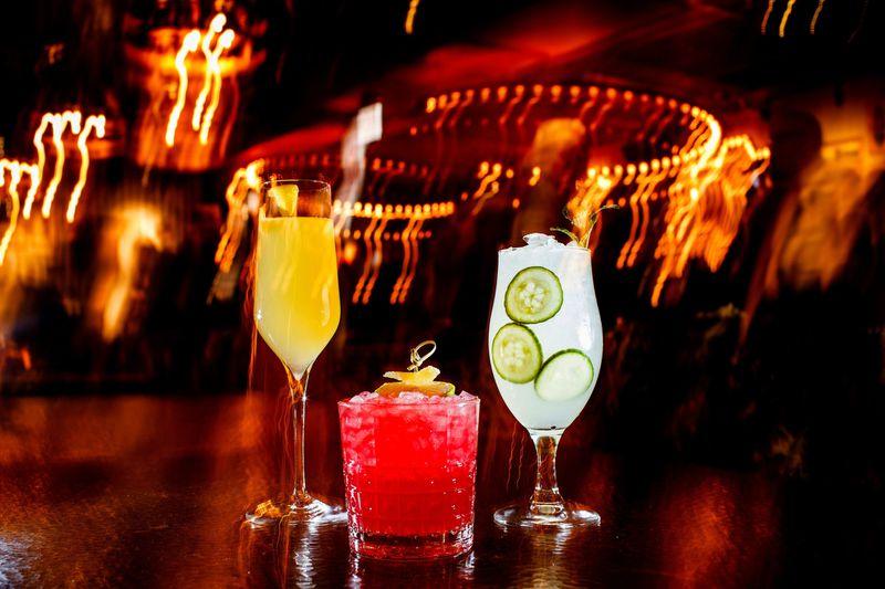 Cocktails, sans alcohol, sit atop a bar at Flight Club in January 2019 in Chicago. (Armando L. Sanchez / Chicago Tribune)