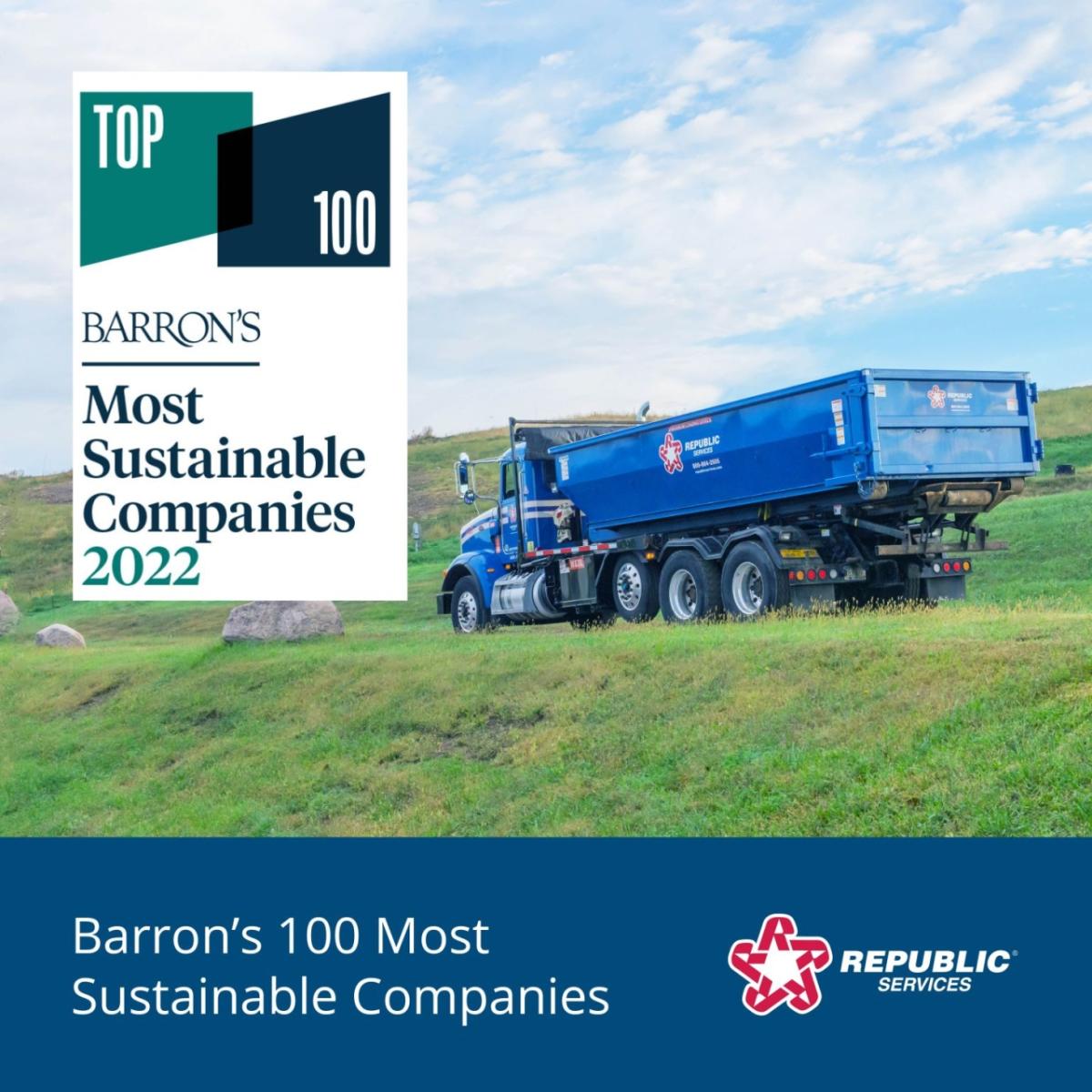 Barron's 100 Most Sustainable Companies with Republic Services truck