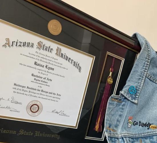 Raisa Lynn's Arizona State University diploma.