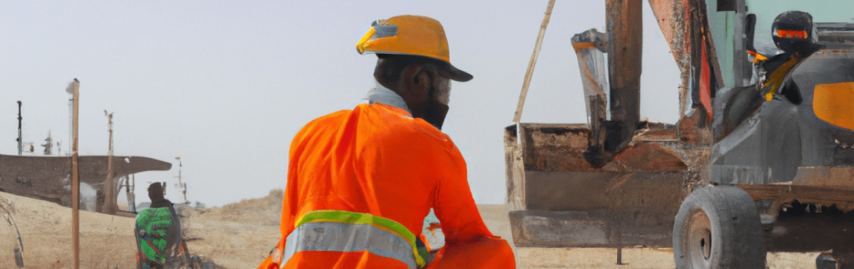 Person in safety vest working on a site with a digging machine