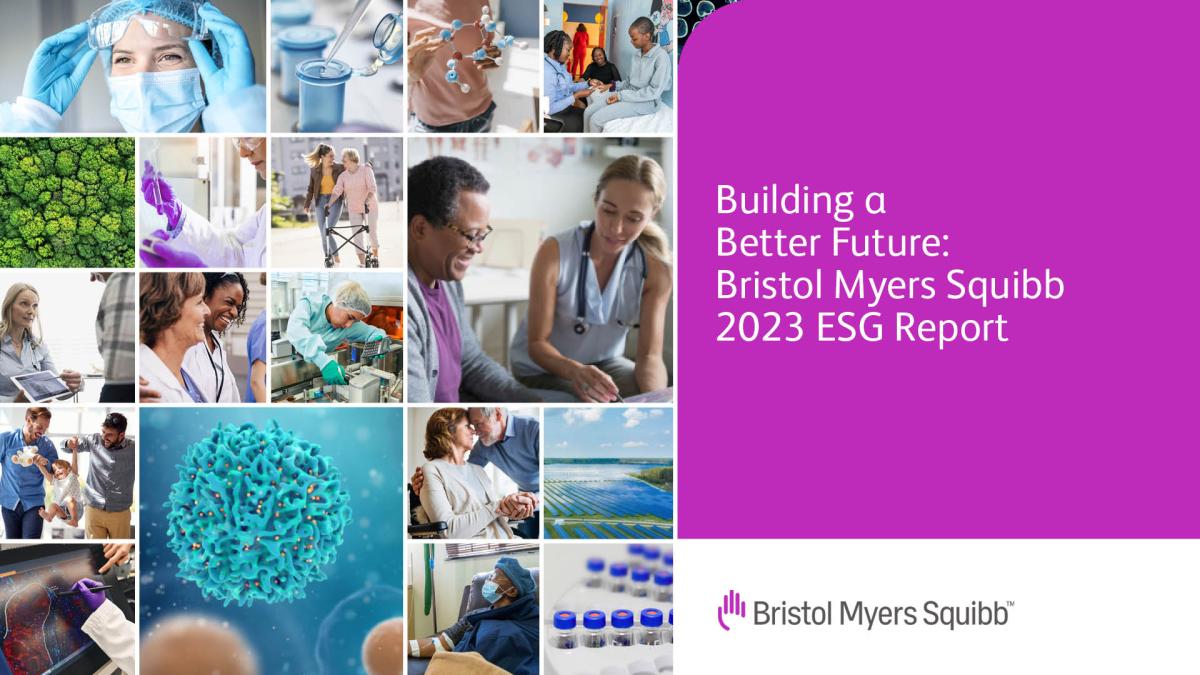 BMS Report Cover: "Building a Better Future Bristol Myers Squibb 2023 ESG Report"