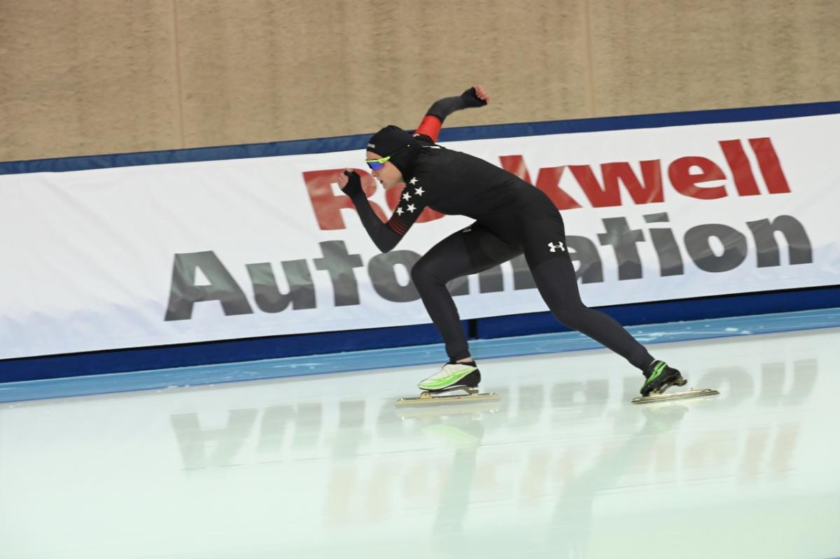 Person ice skates by a Rockwell Automation logo