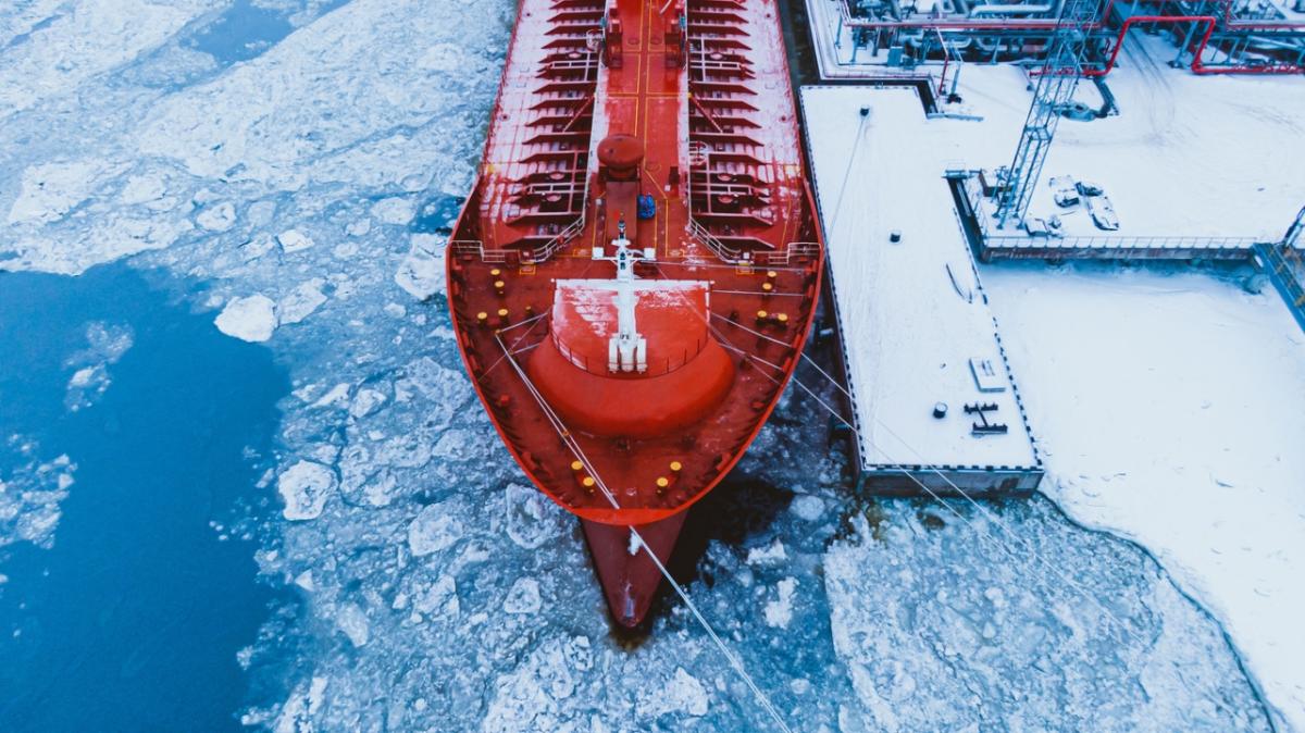 Large ship in an icy sea